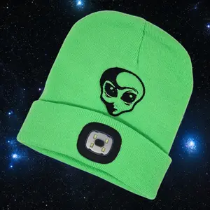 Embroidered Alien Beanie with rechargeable light| Embroidered Hat | Camping | Walking | Hiking | Jogging | Night Shift