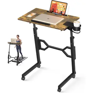 Small Standing Desk with Wheels, Portable Treadmill Desk, Rolling Desk Adjustable Height for Laptop, Mobile Standing Table for Walking Pad, Bedside Table