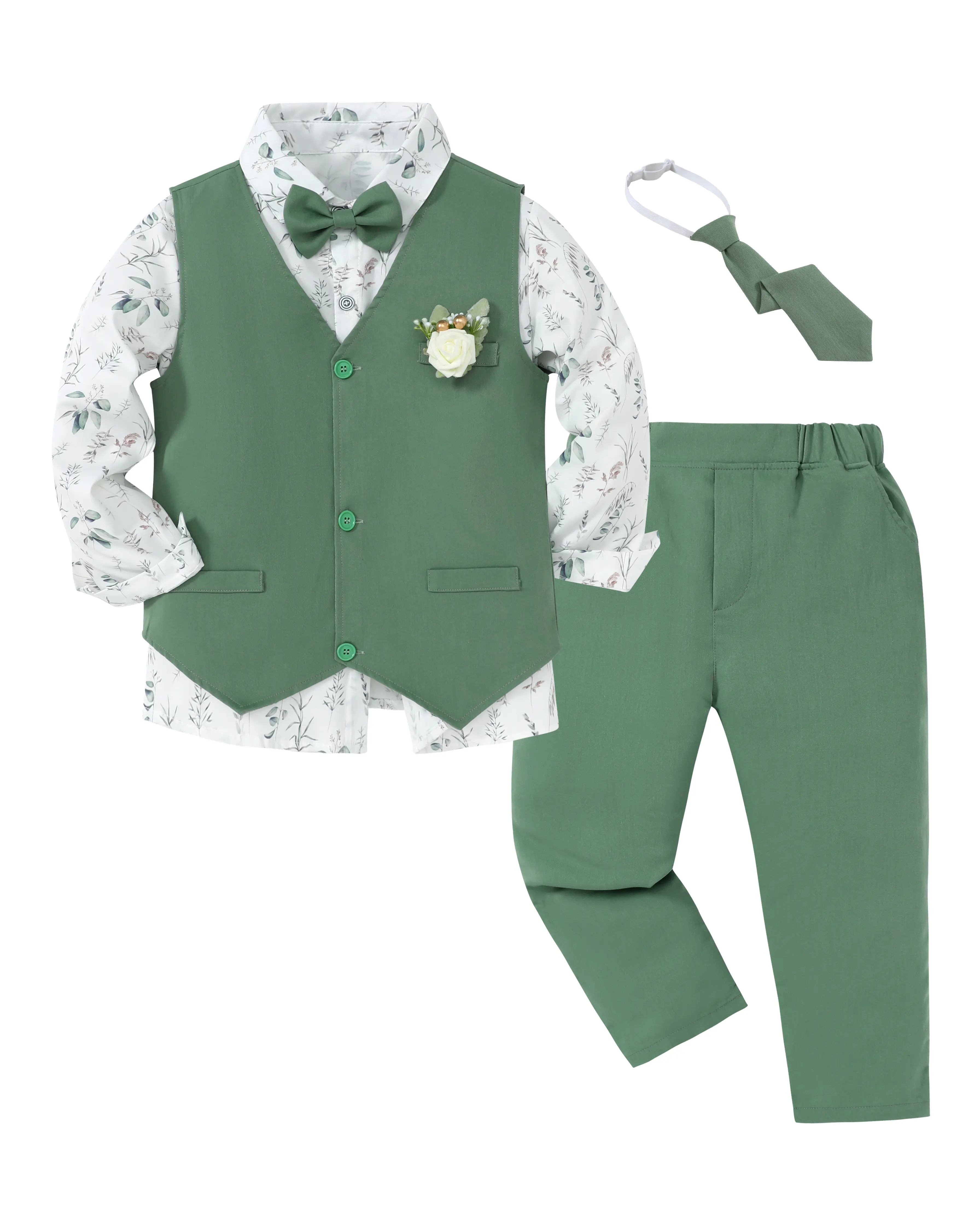 Toddler Boys' 6-Piece Minimalist Formal Suit Set, Slim Fit Polyester Blend with Elastic Waistband Pants for Weddings, Ages 2-12 Years, Outfits Set, Cute Party, Long Sleeve, Straight Pants, Fitted