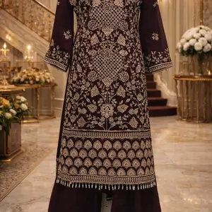Indian Dress Ready to Wear Three Piece Suit with Heavy Embroidery and Stone Party Wear in dark color shalwar kameez