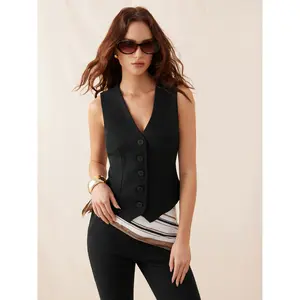 Cider V-neck Knotted Cinched Waist Blazer Vest