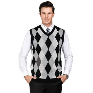 PJ PAUL JONES Mens Casual Argyle Sweater Vest V-Neck Sleeveless Pullover Knitwear Vests