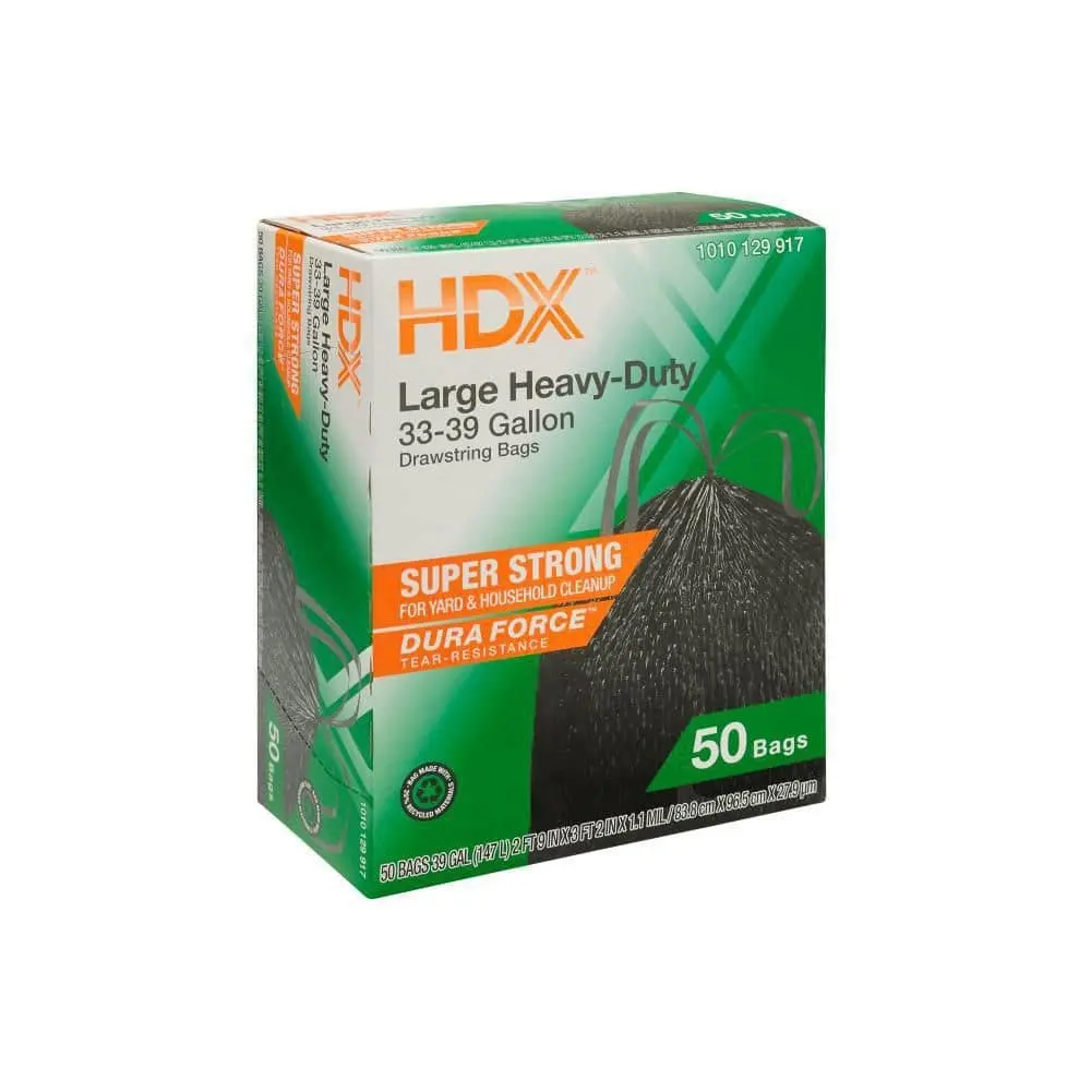 33-39-Gal. Black Heavy Duty Drawstring Trash Bags with 20% PCR (50-Count)