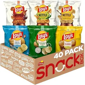 Lay's 40-Pack Variety Pack Potato Chips Regular & Kettle Crunchy Snack Box Includes Jalapeno Mesquite BBQ Salt & Vinegar Classic Sour Cream Onion Crispy