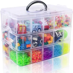 3-Tier Stackable Storage Container Box with Dividers-30 Compartments, Bead Organizers for Art Craft Storage, Washi Tape, Kids Toys, Jewelry, Beauty & Sewing Supplies
