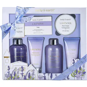 6 Pcs Lavender Bath Spa Set: Bubble Bath, Shower Gel, Hand Cream, Body Lotion, Face Cream, Soap. Self Care Bundles, Valentine's Day Gift Hygiene Kit Mother's Day Gift For Mom Pamper Your Mother