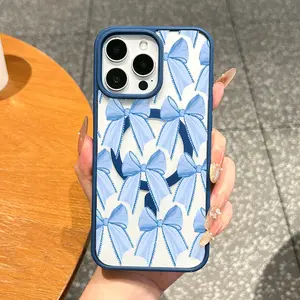 Premium Magnetic Case for iPhone11/12/13/14/15/16/17/promax Light Blue Bow Pattern MagSafe Ready,Anti-Fall,Ultra-Thin Design|Perfect for Everyday Use