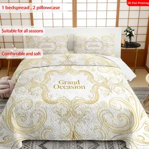 2026 Luxury Bedding Trend! 3Pcs Grand Occasion Bed Cover Set | 1 Bedspread+2 Pillowcases | Luxury Gold Baroque Bedspread Set  |Multiple Sizes (Twin/Queen/King)|All-Season Bedding