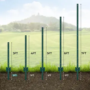 Garvee 6FT Heavy Duty Metal Fence Posts (6-Pack) - No-Dig U Channel Garden Stakes with Ground Spike, Rust-Resistant Green Steel for Yard, Farm, and Wire Fencing Applications