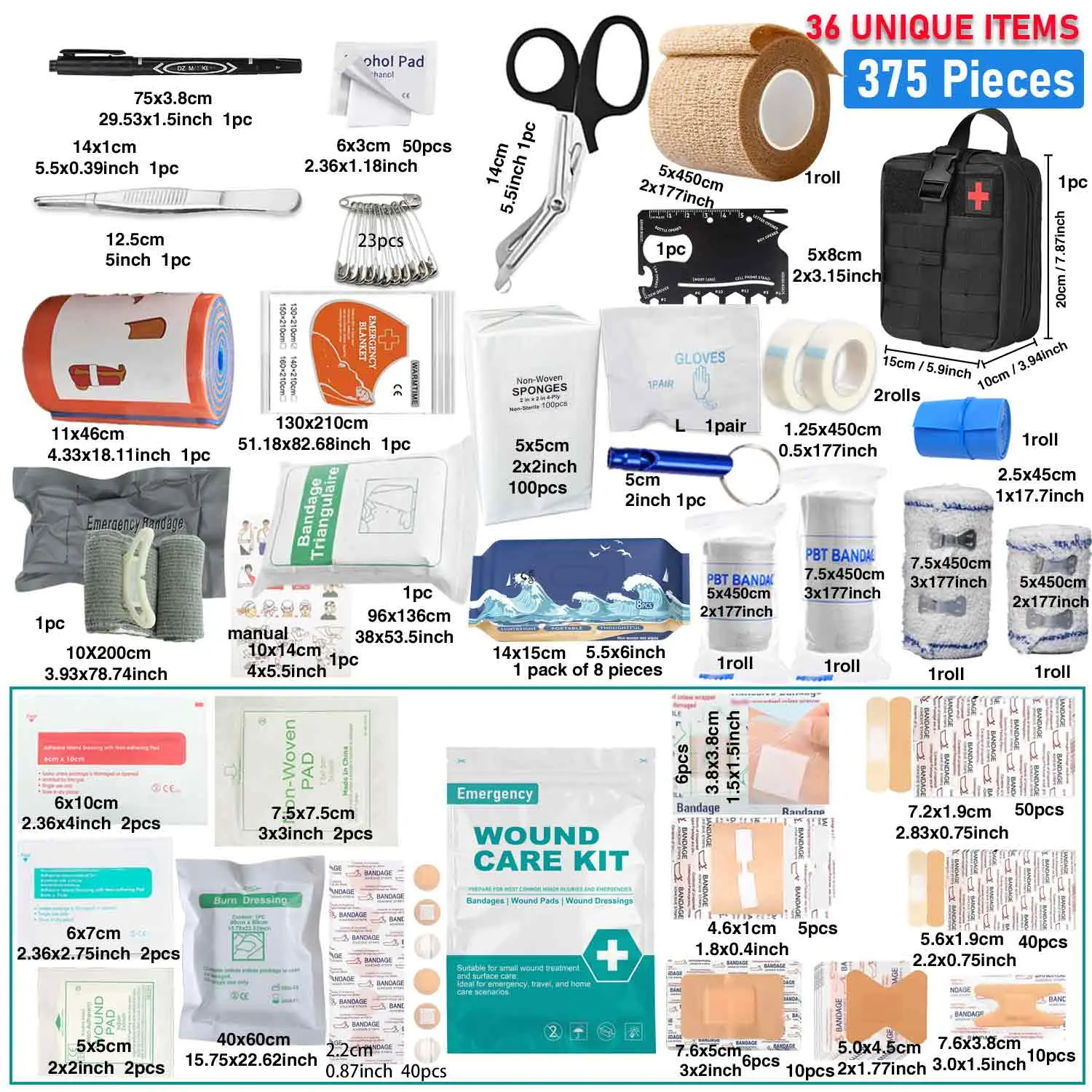 375PCS All-Purpose Home Safety First Aid Kit, Complete Emergency Medical Wound Care Full Set, Emergency School Kit for Back to School, Camping & Hiking Safety Survival Gear for Home Office Preparedness, Back To School Emergency Kits