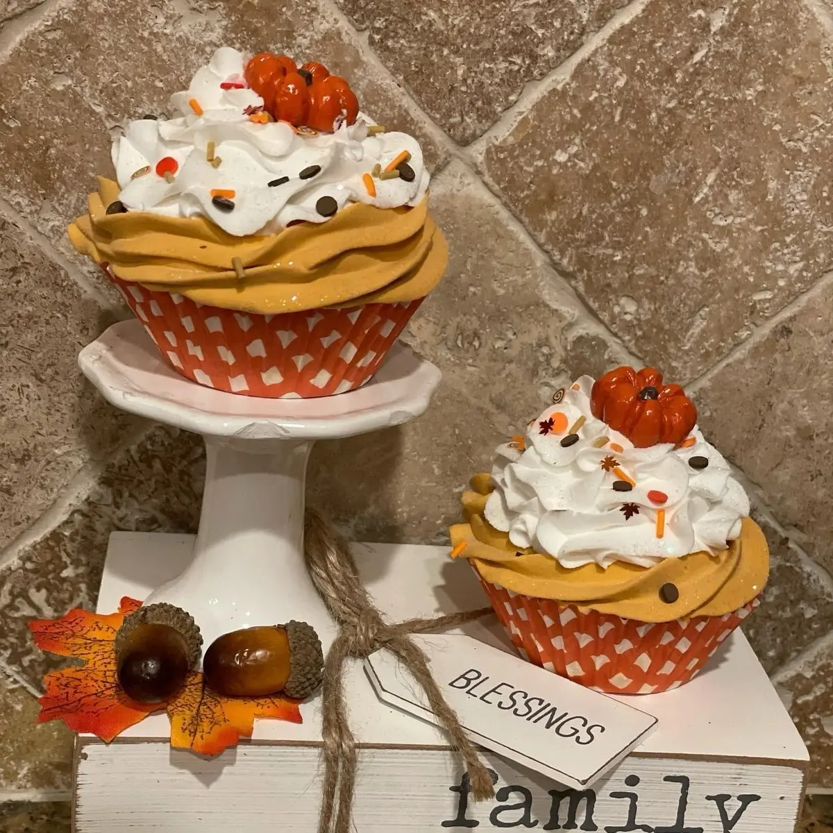 2 Fall Harvest Faux Cupcakes Standard size / Thanksgiving , Host gift