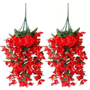 2 Pcs Artificial Faux Bougainvillea Flowers Plants for Outdoor Outside Summer Decoration, Fake Silk UV Resistant Long Trailing Vines for Front Door, Porch, Planter, Balcony, Artificial Hanging Flower
