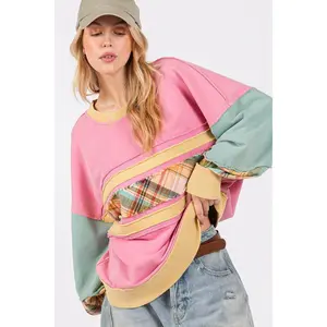 SAGE + FIG Mineral Wash Raw Edge Color Block Sweatshirt