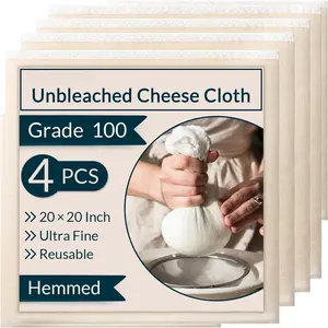 4-Pack Cheesecloth, 20x20 Inch Hemmed Cheese Cloth for Straining,  Unbleached  Strainer for Cooking, Baking, Juicing, and Cheese Making (Grade 100)