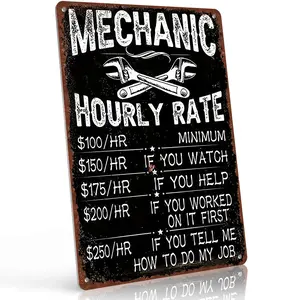 Mechanic Hourly Rate Funny Auto Repair 12x8 Inch Aluminum Metal Sign - Hilarious Mechanic Wall Decor for Garage, Workshop, Auto Shop, Man Cave - Retro Tin Sign Gift for Mechanics, Car Lovers and DIY Enthusiasts