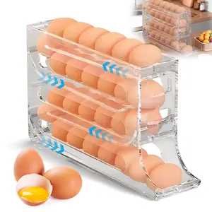 4 Tiers Egg Holder for Fridge: 30 Eggs Auto Rolling Egg Dispenser, Space-Saving Egg Dispenser Holder, Fridge Egg Storage Rack Large Capacity Egg Organizer for Refrigerator Kichen Cabinet