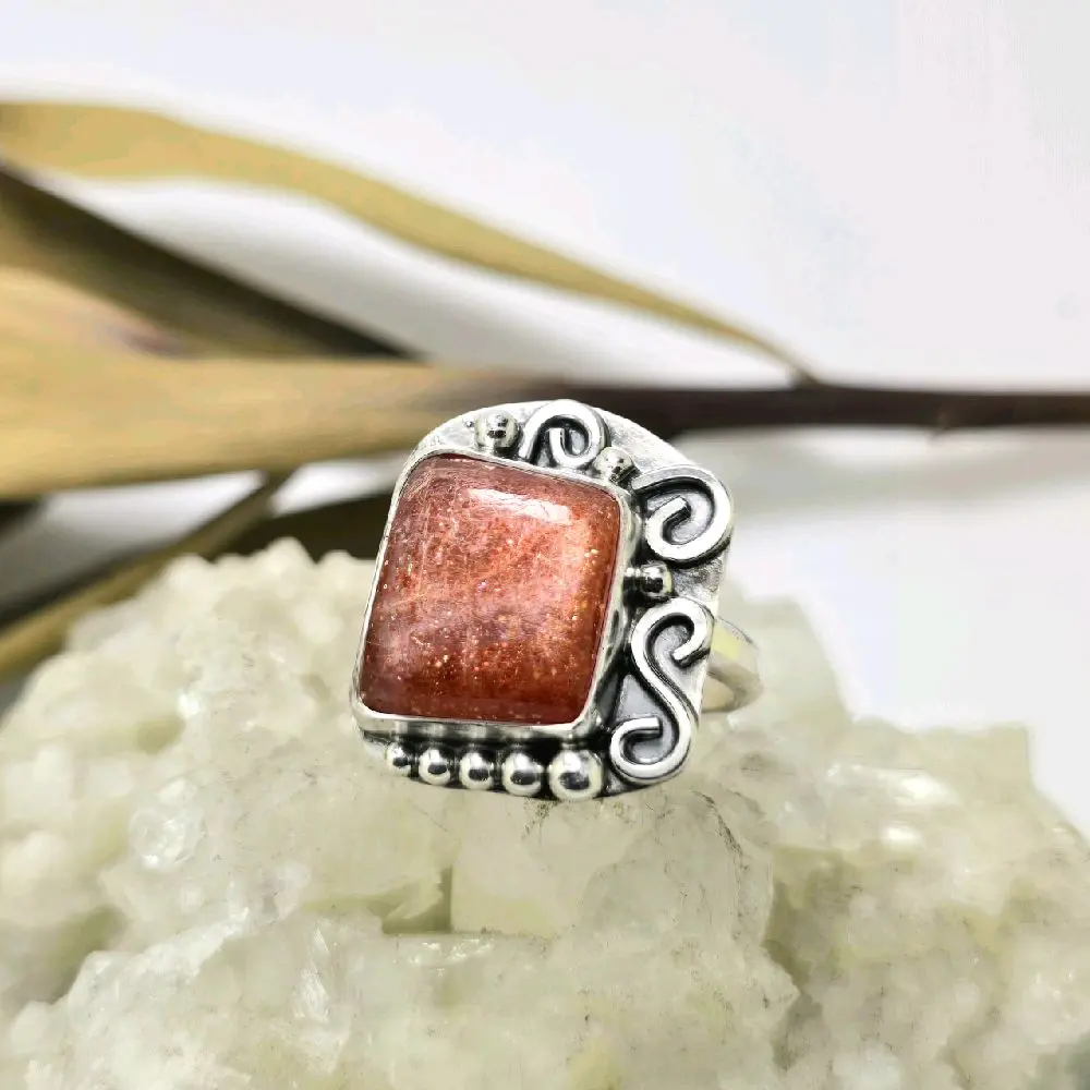 Jen's Jewels Size 10 Sunstone and Sterling Silver Ring, Ring Size 10, Sunstone Ring