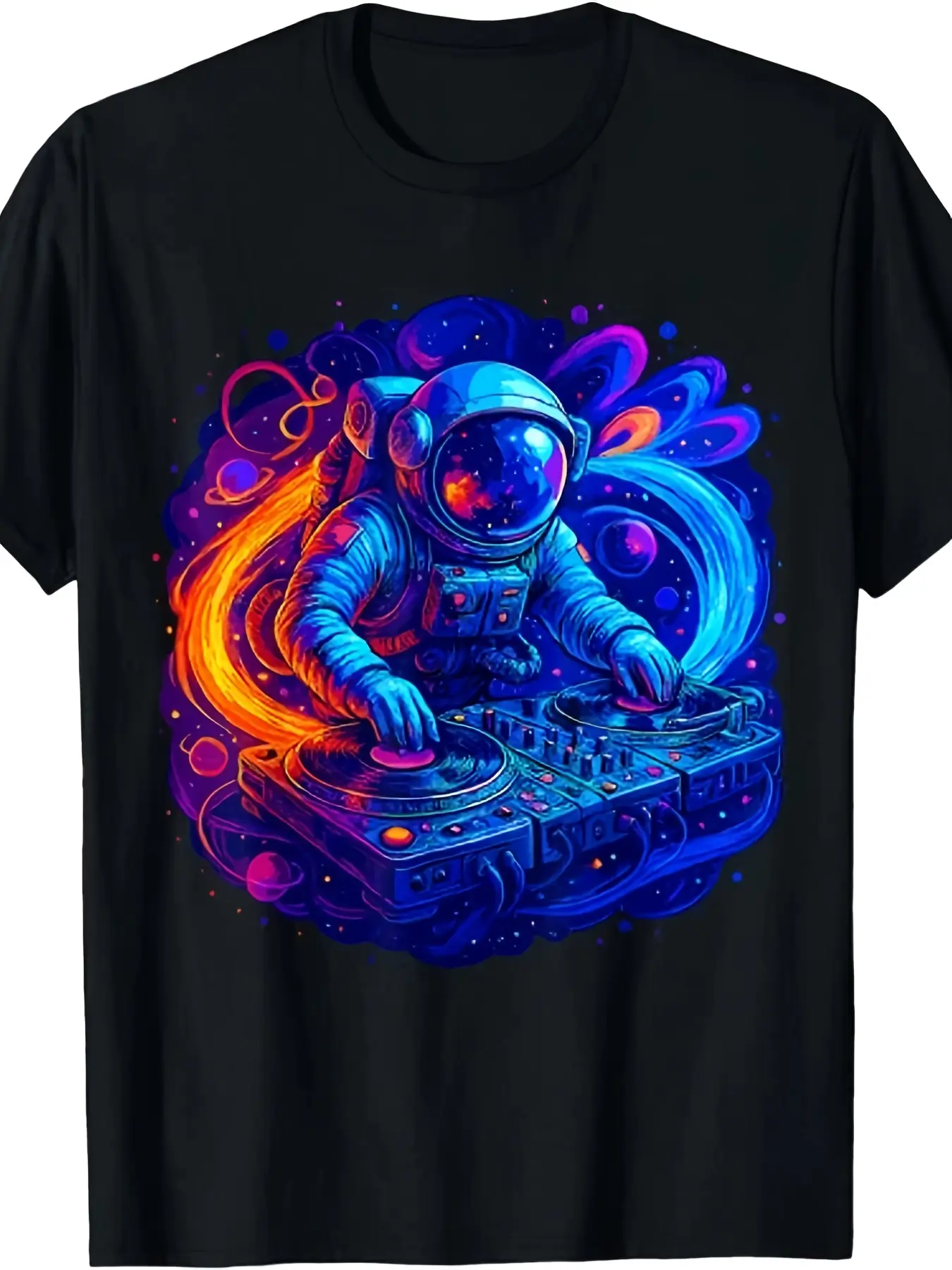 DJ Astronaut Music Party EDM Techno T-Shirt, Unise unisex soft cotton short sleeve t shirt, vintage graphic casual tee for men women teens, perfect birthday holiday gift for camping travel gym daily street casual wear