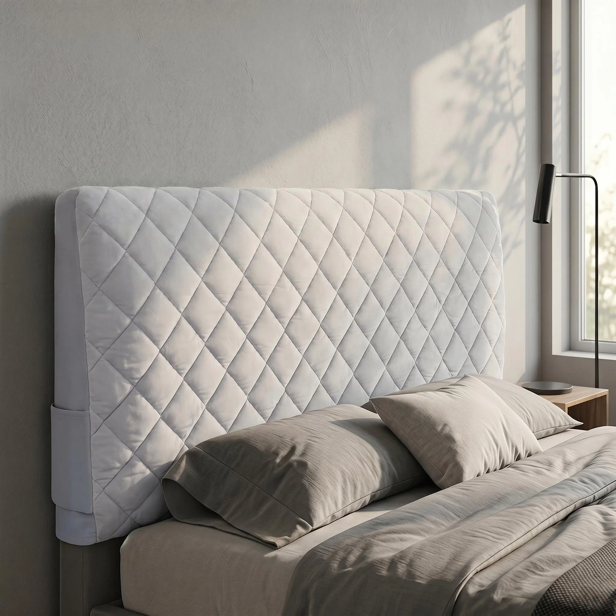 Stretch Velvet Fabric Headboard Slipcover for Queen-King Beds, Durable Dustproof Protector, Machine Washable for Rental Bedroom Decor