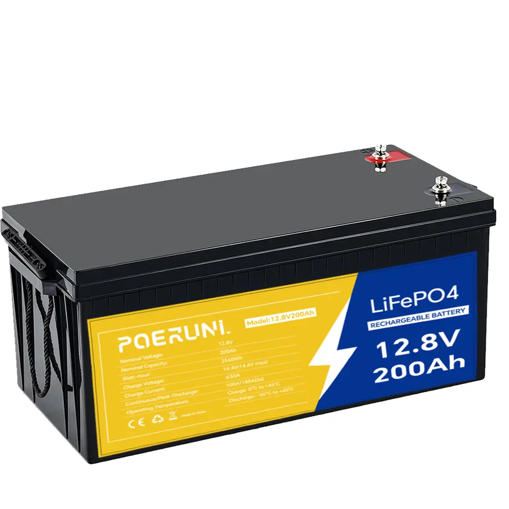 POERUNI 12V 200Ah LiFePO4 Lithium Rechargeable Battery Deep Cycle BMS for Marine Automotive Grade P65 Waterproof POERUNI 12V 200Ah LiFePO4 Lithium Rechargeable Battery Deep Cycle BMS for Marine Automotive Grade P65 Waterproof
