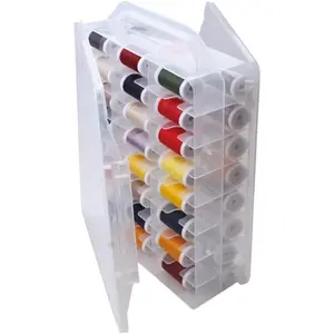 46 Grids Double Sided Portable Clear Plastic Sewing Organizer Box for Embroidery Threads Floss Crafts Small Toys (Clear)