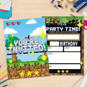 20pcs Pixel Theme Birthday Party Invitations, Double Sided Video Game Party Decorations, Game Truck Party Supplies, Fun Bday Favors