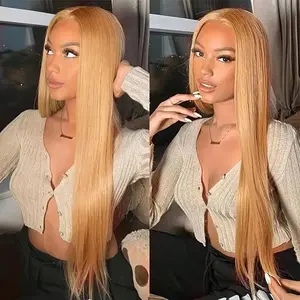 [Live Only] Honey Blonde #27 Straight 13x6 HD Transparent Lace Front 180% Density Human Hair Wigs Pre Plucked Colored Straight Human Hair Lace Frontal Wigs For Women