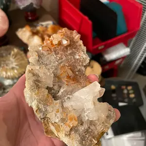 Hematite on Cluster of quartz crystal points on matrix