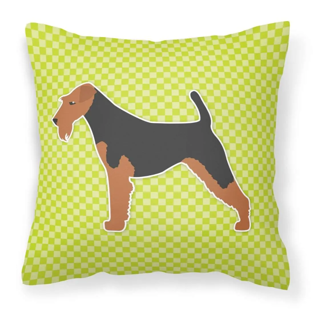 Checkerboard Print Welsh Terrier Green Fabric Decorative Pillow, Indoor Waterproof Cushion, Model BB3785PW1818