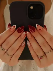 USA 250th Anniversary Press On Nails Classy Red, White French Tips