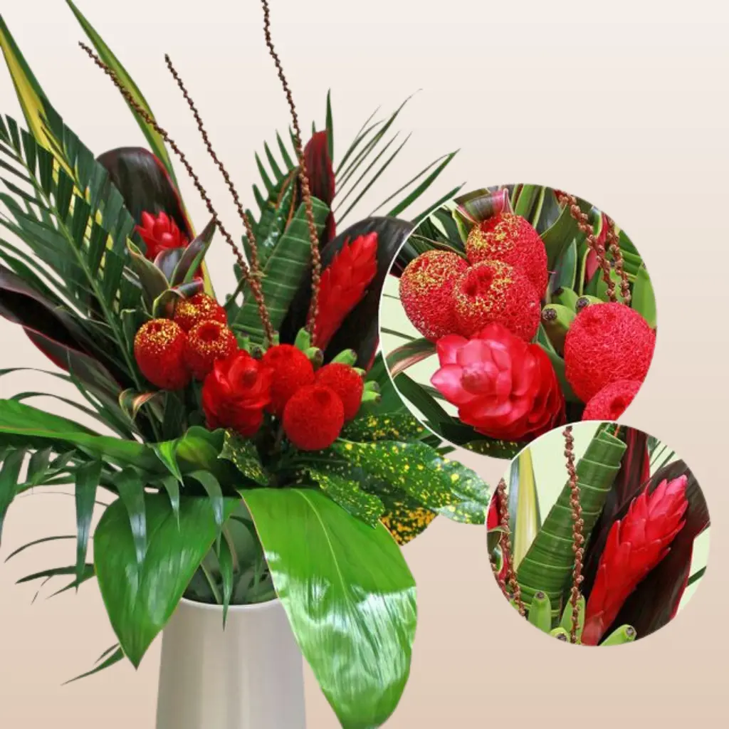 Peace  Fresh Tropical Bqt Bouquet with Bright Bold Blossoms Long Stem Heliconia Ginger Exotic Foliage 70cm Arrangement