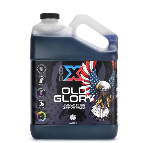 Old Glory Touch-Free Active Foam Automotive Cleaner - Brushless, 100:1 Dilution, pH 13 Tough Clean, Salt & Bug Remover, Time-Saving Wash, Fast Rinse, Road Film Cutter for Cars, Fleets/Trucks, 1 Gal