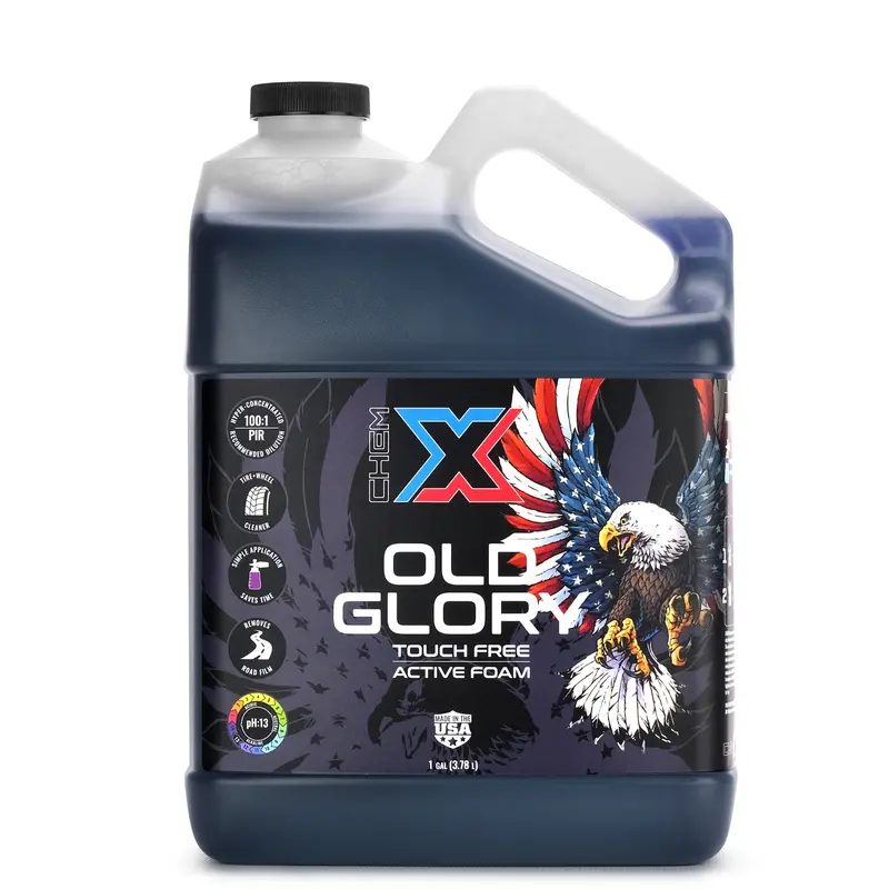 Old Glory Touch-Free Active Foam Automotive Cleaner - Brushless, 100:1 Dilution, pH 13 Tough Clean, Salt & Bug Remover, Time-Saving Wash, Fast Rinse, Road Film Cutter for Cars, Fleets/Trucks, 1 Gal