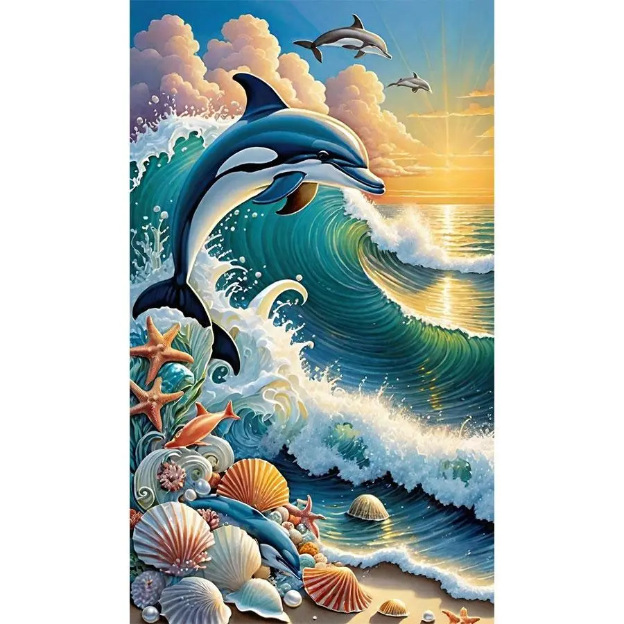 Dolphin Pattern DIY Diamond Arts Colorful Painting Kit without Frame, DIY 5D Diamond Arts Colorful Painting Kit, Wall Art Decor for Home Bedroom