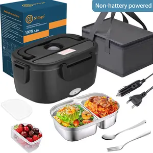 Nifogo Dual-Use Electric Lunch Box 1.5/1.8L 110V/12V/24V Car & Home Leak-Proof Insulated Bag & Tableware Included