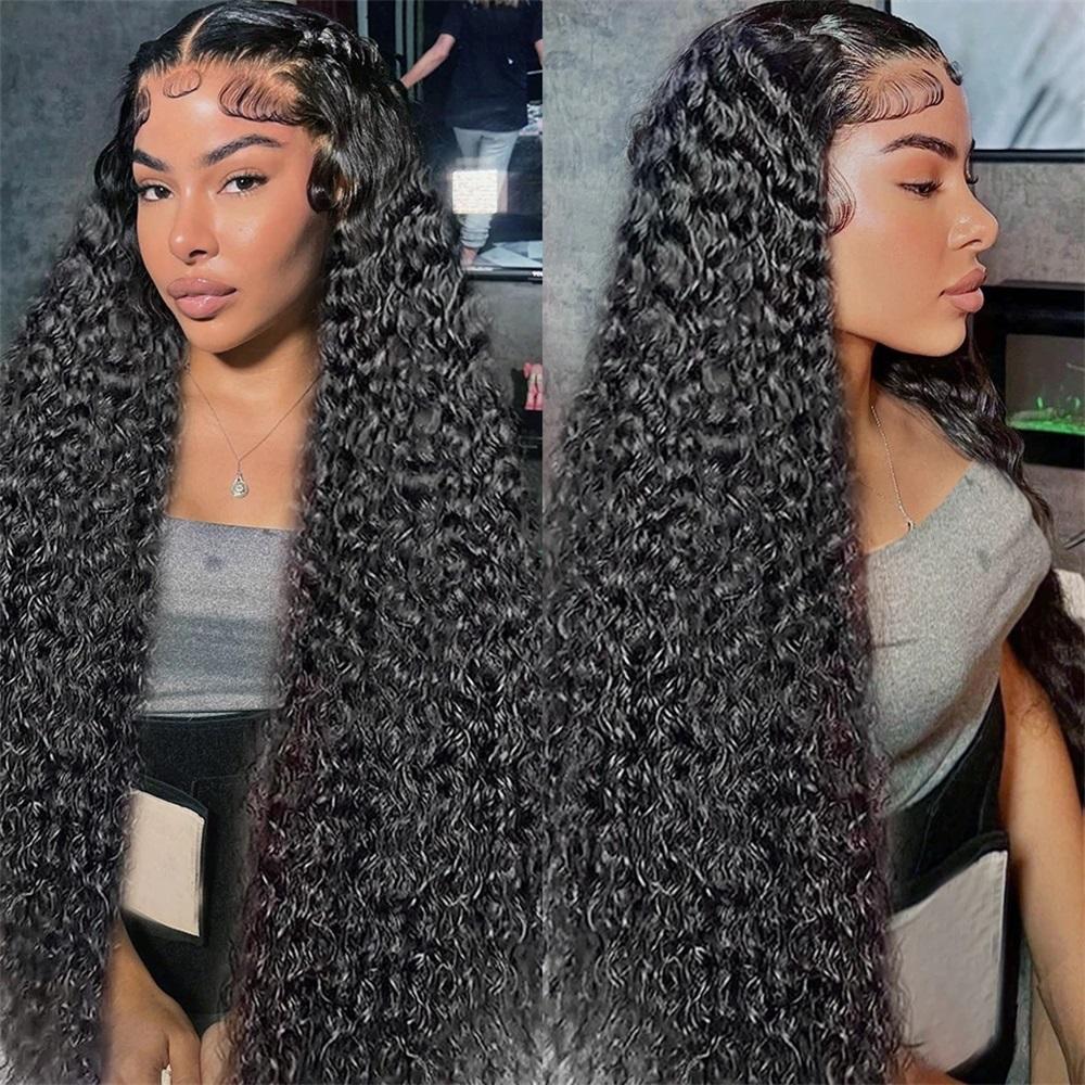 38 40Inch Deep Wave Frontal Wig Transparent 13x4 13x6 HD Lace Frontal Human Hair Wigs Curly Human Hair Lace Frontal Wigs For Women Natural Color PrePlucked Hairline
