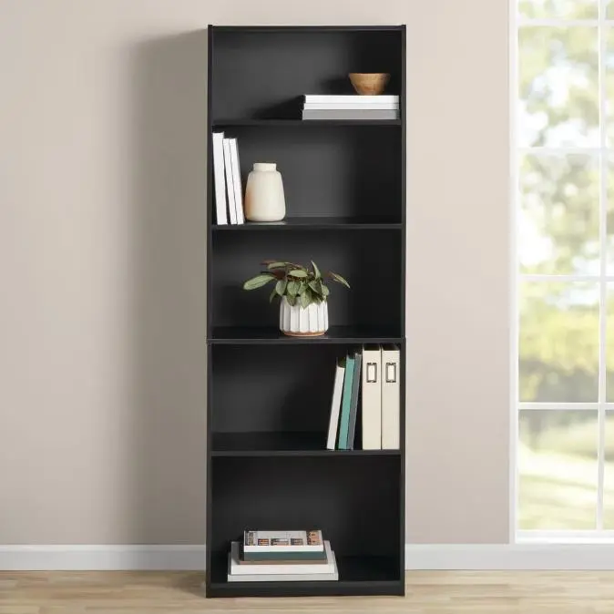 Mainstays 5-Shelf Bookcase with Adjustable Shelves, True Black Oak