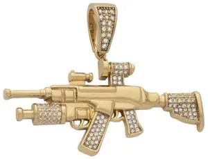 24k Filled Multi CZ Stone Medium AK Gun Pendant