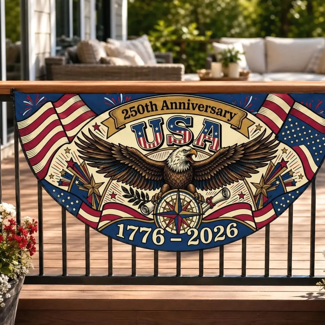 USA 250th Anniversary Semicircle Fence Flag 1776-2026, Presidential Eagle Seal Patriotic Bunting, American Heritage 4th of July Decor