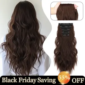 Cephemer 20inches Clip-in Synthetic Hair Extensions Water Wavy 6PCS Thick Hairpieces Natural Layered Hair Extensions for Women Lace Weft Light Weight for Daily Party Black Friday & Christmas