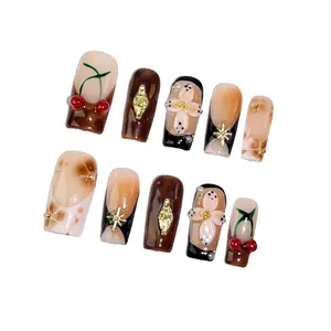 Spring Floral Press-On Nails | 10pcs Fake Nails | Subtle Floral Accents | Easy to Apply, Comfortable Fit & Long-Lasting Hold | Perfect for Daily , Business Settings & Elegant Spring-Themed Events