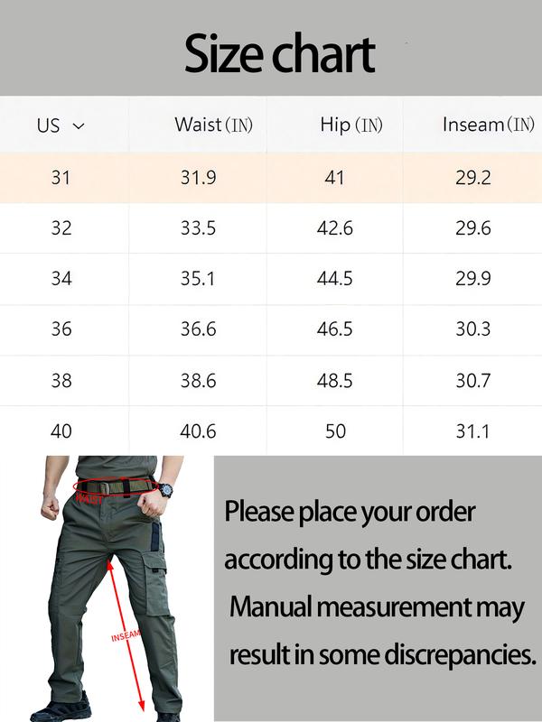 Men's durable outdoor training pants, men's multi-pocket work pants, men's solid color and printed pocket zipper waterproof tactical cargo pants without belt, regular fit sports pocket durable autumn pants.