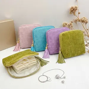 KOMOX Jewelry zippered pocket case Travel Jewelry Bag Portable Organizer with 5 Compartments Velvet Satin Lining Tassel Zipper for Rings Bracelets Necklaces Tassel Bag Boxes