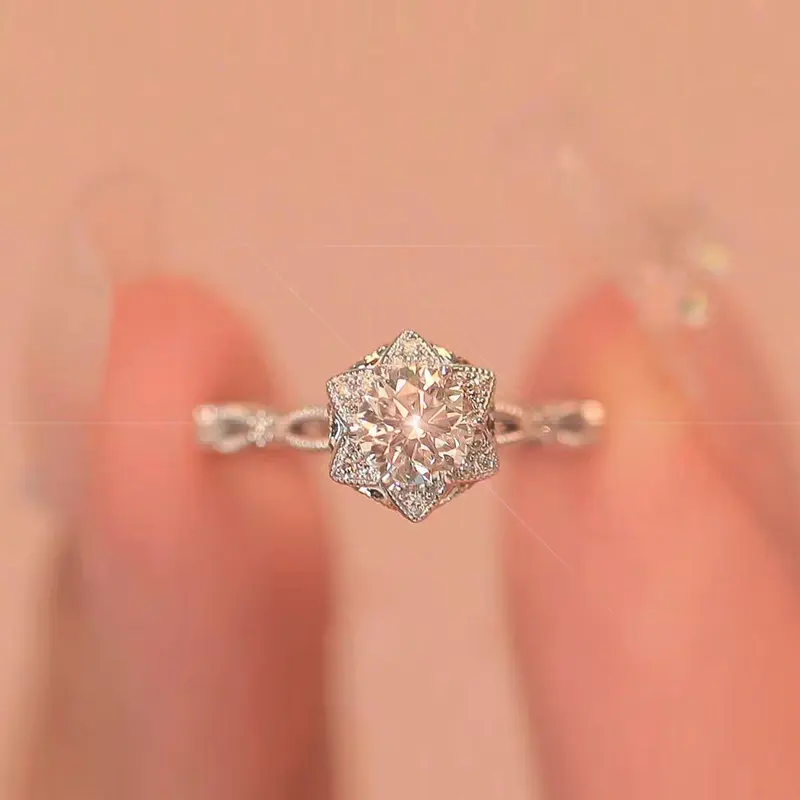 Women's 925 Sterling Silver Sparkling Vine Anniversary Engagement Ring - Cubic Zirconia Floral Solitaire Stackable Ring, Women's Jewelry Accessories Gift, Solitaire Stackable Rings