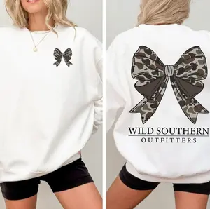 Camo Bow Wild Southern Outfitters Sweatshirt, Trendy Western Preppy Pullover With Back & Front Bow Print, Cute Country Girl Fall Crewneck