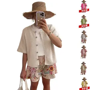 Women’s lightweight buttoned summer sweater top, fashionable short-sleeved knitted cardigan, minimalist cotton knit basic style GARMENTARY