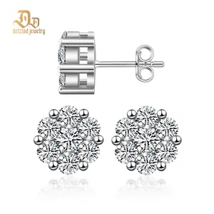 Delzzad Bling Flower Cluster Earrings D Color Synthetic Moissanite S925 Stud Unisex Earrings Perfect for Any Occasion & Everyday Wear Birthday Anniversary Mother's Day Christmas Gifts for Men Women