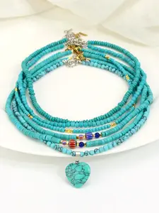 Retro Ethnic Style Turquoise Necklace, Vintage Beaded Inlaid Blue Turquoise Choker, Boho Chain Design, Unisex Jewelry for All Seasons