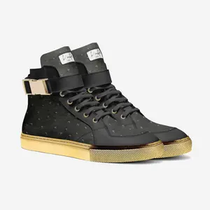 D'Zynerz - Premium Italian Leather Accessory High Tops - Chic Gold Hardware Designer Sneakers - Limited Edition Custom Crafted Luxury Shoes