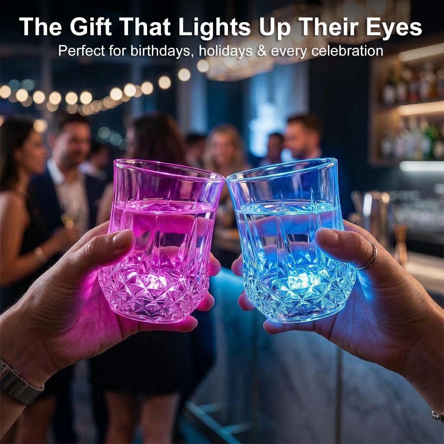 LED Glowing Tumblers, Liquid Activated Flash Crystal Cups, Water Activated Auto Light Up Shimmering Plastic Cups for Party Bar Nightclub Tableware